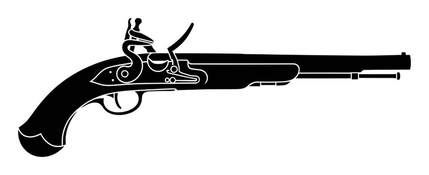 Flintlock Pistol Silhouette - Vector Illustration