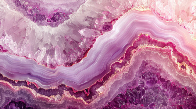 Stunning Macro Texture of Pink Agate and Amethyst Crystal Geode with Natural Mineral Veins, Abstract Purple Quartz Stone Background with Detailed Crystalline Structures for Luxury Jewelry Design Art
