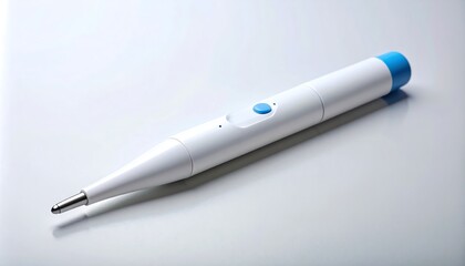 Digital Medical Thermometer with White Body and Blue Accent on White Surface healthcare