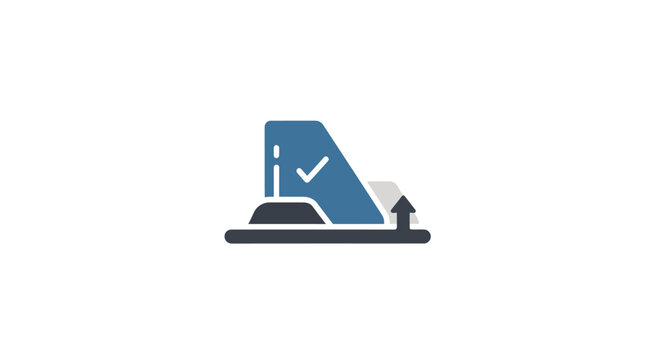 Blue letter A with checkmark.