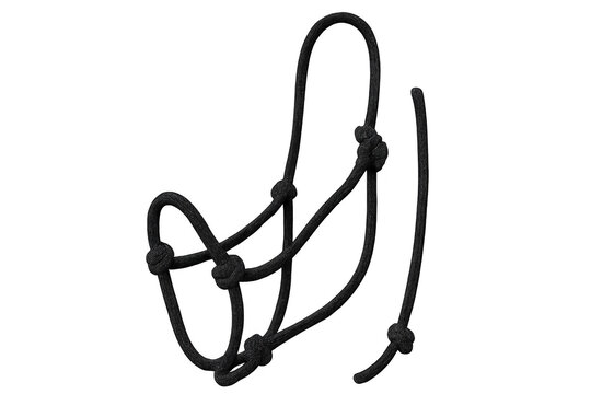 Black knotted rope horse halter on transparent background