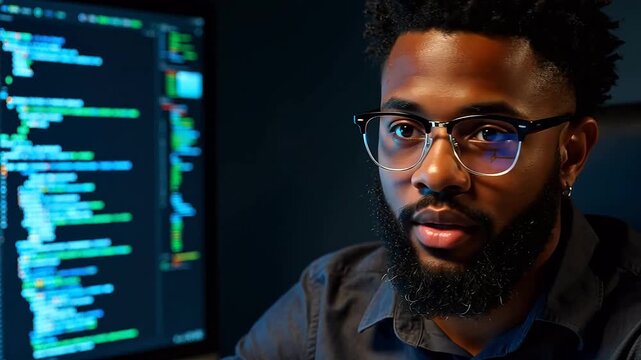 Man working on computer with code