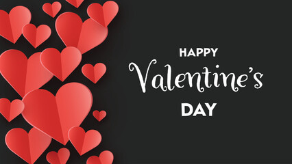 Happy Valentine&rsquo;s Day greeting card with flying paper cut hearts. Vector illustration