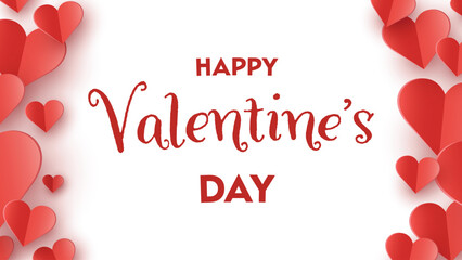 Valentine&rsquo;s Day greeting card with floating paper cut hearts. Abstract background design. Vector illustration