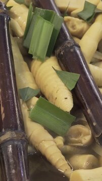 thai food street bamboo shot soup vertical 4k video