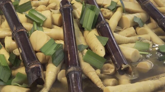 thai food street bamboo shot soup vertical 4k video