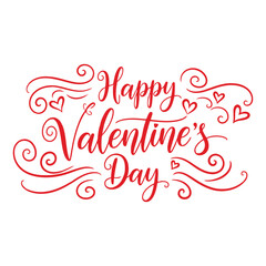 Happy valentines day greeting with red hearts and swirls
