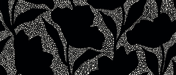 Leaves branch and Hand Drawn doodle Scribble floral plants banner. seamless pattern. Creative minimalist Abstract art background. Design wall decoration, postcard, poster or brochure © Hulinska Yevheniia