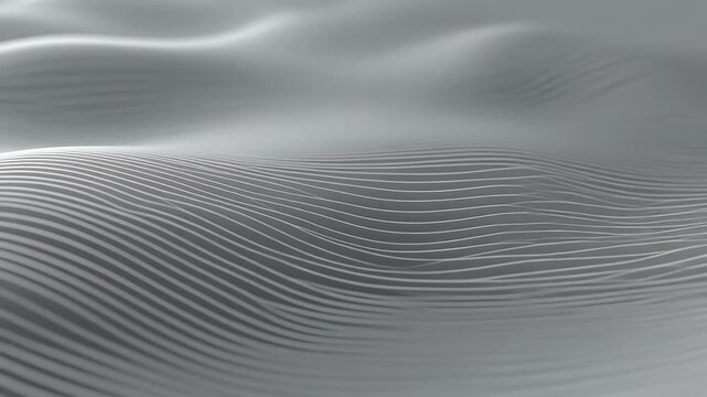 Abstract undulating surface with fine parallel animated white lines creating a wave pattern