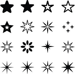 A collection of various star shapes and designs in a grid pattern