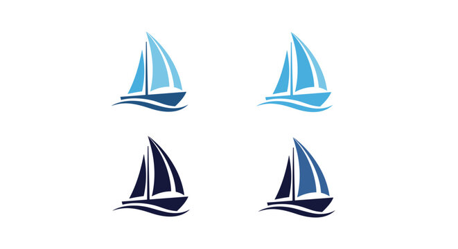 A set of four sailboat icons in different shades of blue and white on a transparent background
