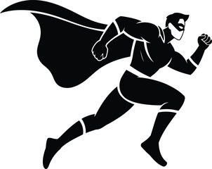 A dynamic black and white illustration of a superhero in action. © siam524