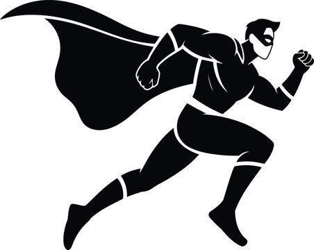A dynamic black and white illustration of a superhero in action.