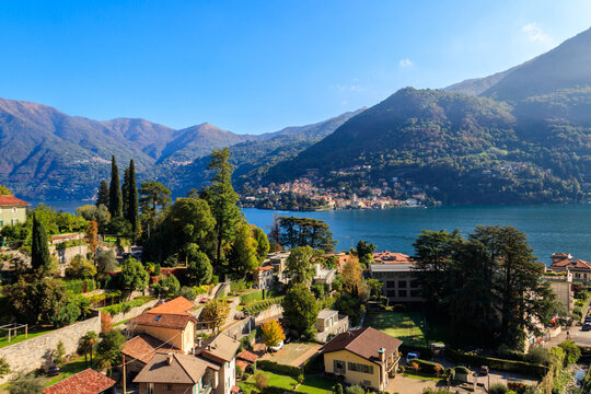 Panoramic view of Moltrasio town on Lake Como in Italy