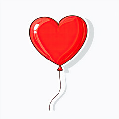 Red heart balloon floating on white background