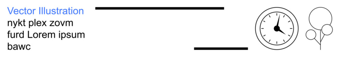 Obraz premium Time management, abstract design, minimalism, creativity, modern art, graphic concept. Clock with hands pointing to 10 oclock and three balloons. Time management and abstract design theme