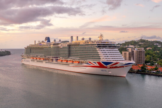 The Arvia, a P&O Cruises ship prepares for departure from Castries, St Lucia
