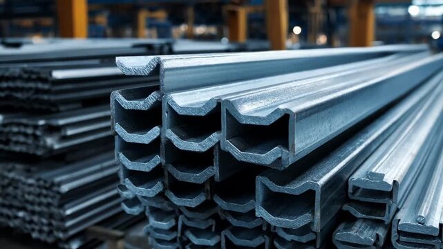 Medium shot of galvanized metal beams stacked neatly highlighting the effectiveness of zinc coating in rust protection for construction materials.