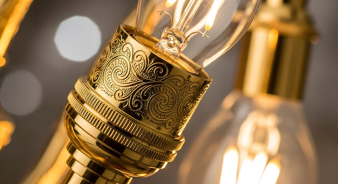 Vintage light bulb with golden texture in warm lighting abstract close up 4k