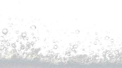 Obraz premium Bubbles rise and splash against a white background in a clear display of water movement and texture during daytime