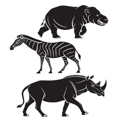 Obraz premium Black and white animal silhouettes walking in a line Vector