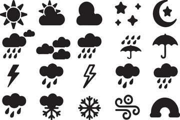 Fototapeta premium Diverse weather conditions and meteorological forecast vector icons.