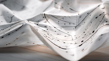 Folded paper map with hand-drawn travel routes and destinations for journey planning and exploration concept