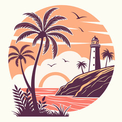 Obraz premium A pixel art illustration of a tropical island with a lighthouse Vector