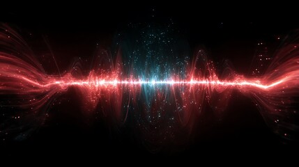 Futuristic neon pulse waves spreading in dark cosmic space with vibrant red and blue light effects for technology and sci-fi backgrounds