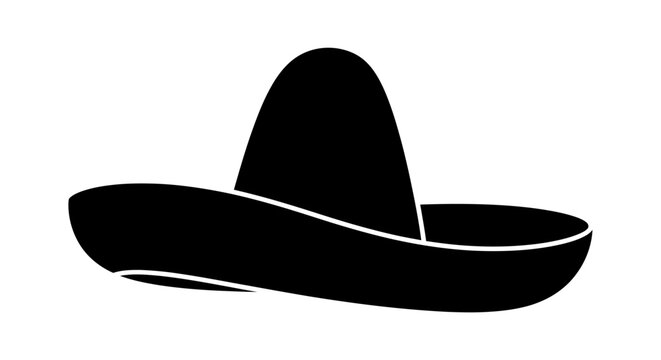 Black silhouette of a Mexican sombrero hat, isolated on white background.