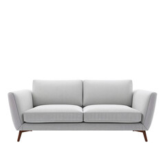 Fototapeta premium Comfortable Grey Sofa With Wooden Legs in a Simple Setting