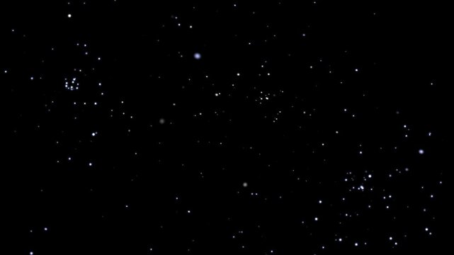 Starry particle field drifting in dark space, subtle glowing dots creating calm cosmic atmosphere for astronomy, sci-fi and abstract background visuals.