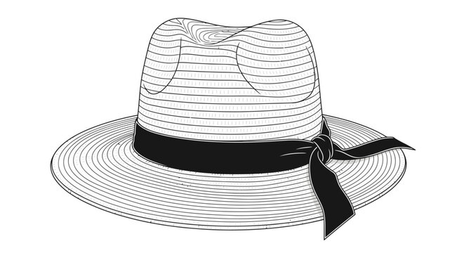 Classic Panama Straw Hat with Black Ribbon Illustration