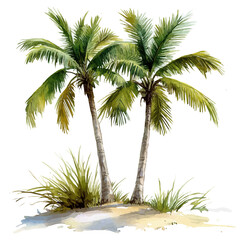 watercolor of Palm Trees Sunny Sky, isolated on a white background. © brixel