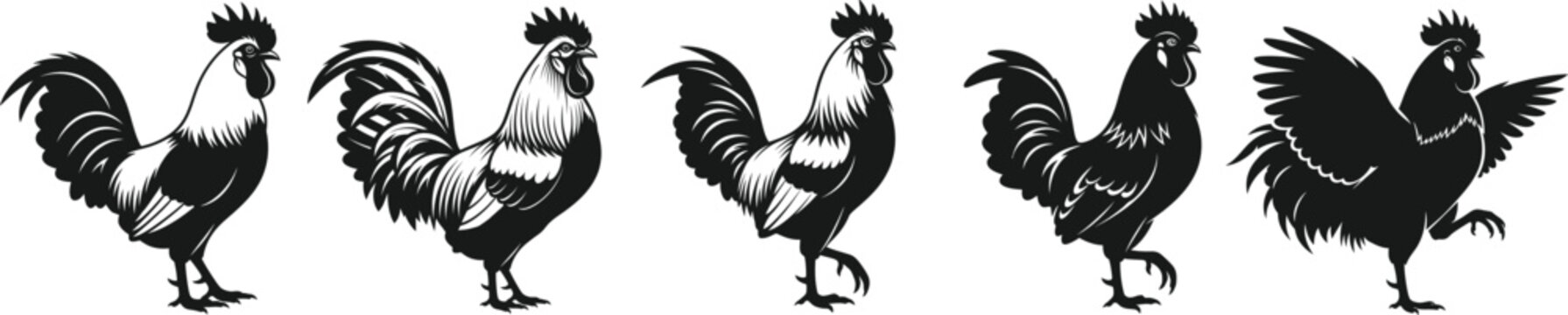 Proud Roosters Detailed and Silhouette Designs