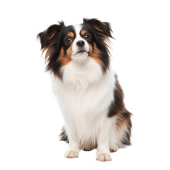 Obraz premium Dog Looks at the Camera With Shiny Fur and Clear Eyes in a Studio Setting With White Background