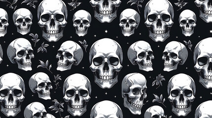 Seamless repeating pattern of detailed human skulls 