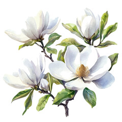 Obraz premium watercolor of Magnolia Flowers Sunny Day, vector, isolated on a white background.