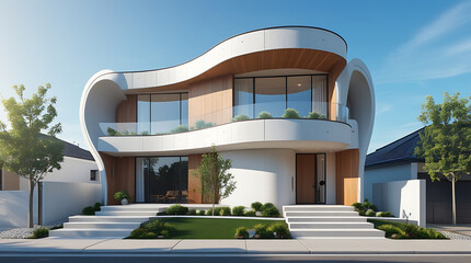Ultramodern Twostorey luxury house with smooth curv 