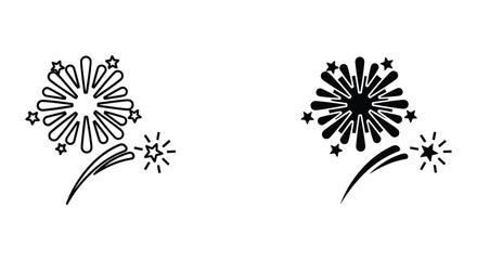 Obraz premium Fireworks Exploding with Stars in Simple Black and White Illustration