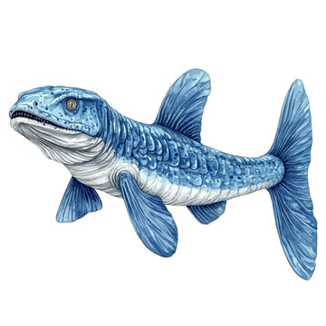 Ichthyosaurus, vector watercolor clipart with soft pastel strokes, isolated on a white background.