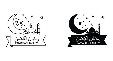 Obraz premium Ramadan Kareem Vector Illustrations with Mosque and Crescent Moon
