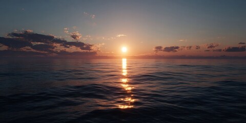 Vibrant Sunset Over Dark Sea with Bright Sun