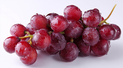 Fresh red grapes with water droplets on a white background showcasing natural beauty and freshness