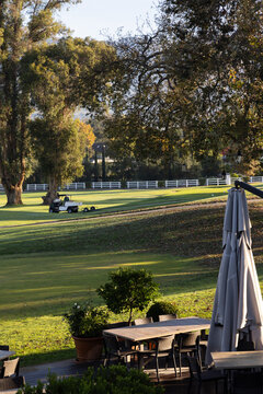 views of luxury golf course at a resort in california on sunny day with blue sky