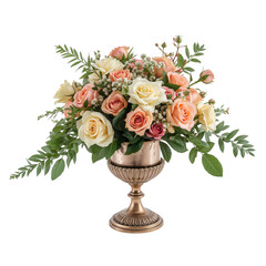Obraz premium Bright Arrangement of Roses in a Decorative Vase on a White Background