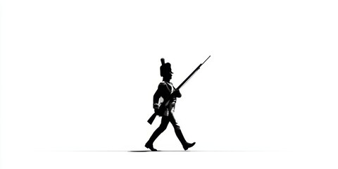 Silhouette of Marching Soldier with Rifle on White Background