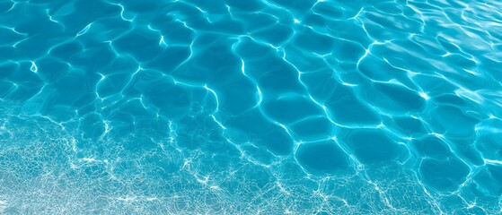 Obraz premium Crystal clear turquoise water ripples gently, creating intricate patterns on the surface. Sunlight reflects brightly, enhancing the blue hues and adding a serene, inviting feel