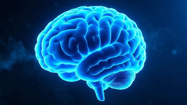 Blue glowing human brain