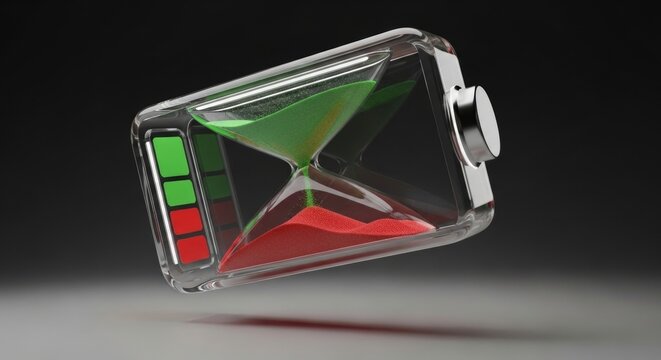 Time running out concept with hourglass battery indicator